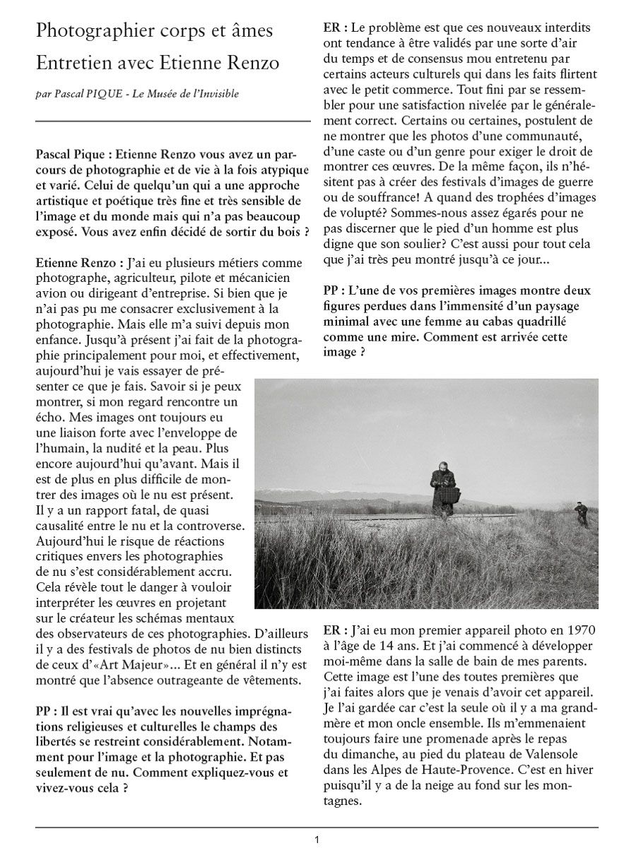 Photographier corps et âmes Entretien Etienne Renzo & Pascal Pique